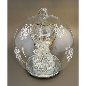 Sorelle Crystal Angel Glass Globe Ornament Color Changing Lights Snowflakes EUC